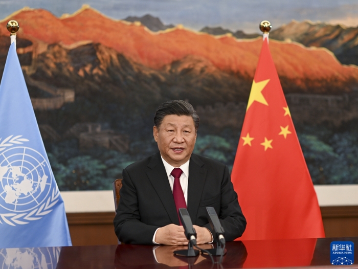10月12日下午，國家主席習(xí)近平以視頻方式出席在昆明舉行的《生物多樣性公約》第十五次締約方大會領(lǐng)導(dǎo)人峰會并發(fā)表主旨講話。新華社記者 李學(xué)仁 攝
