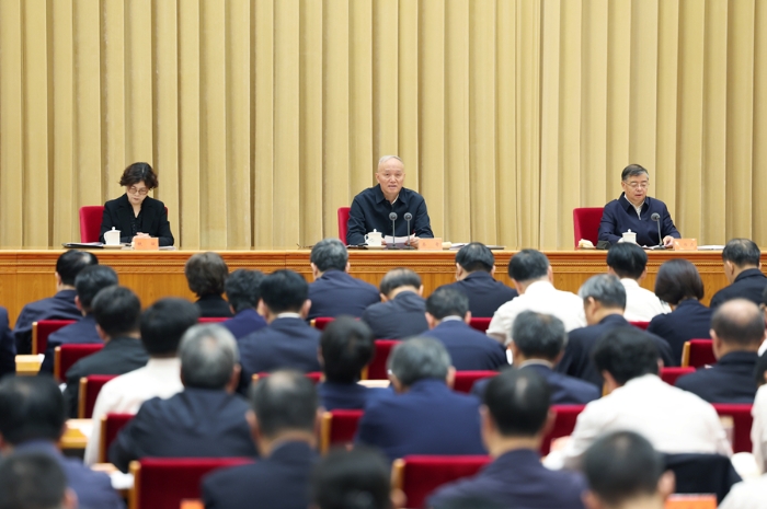 10月7日至8日，全國宣傳思想文化工作會議在北京召開。會上傳達了習近平重要指示。中共中央政治局常委、中央書記處書記蔡奇出席會議并講話。 新華社記者 姚大偉 攝